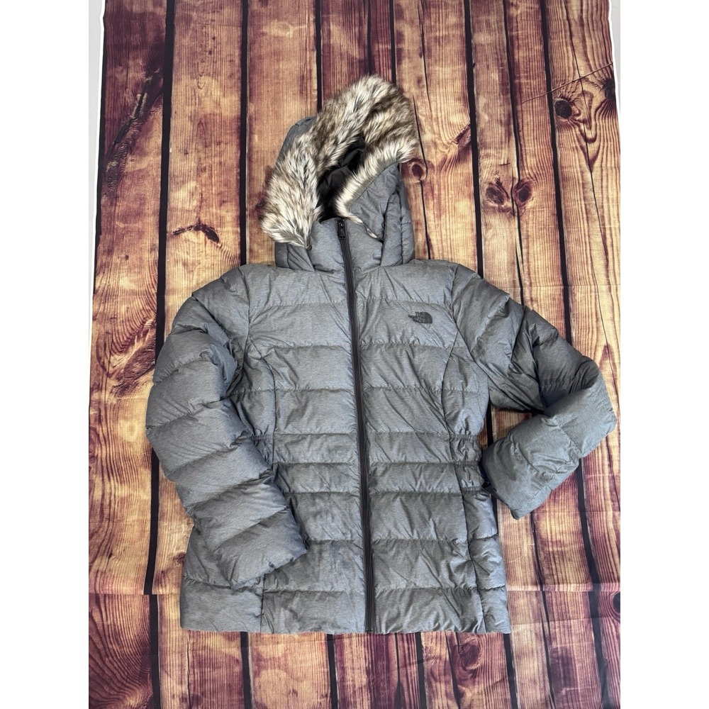 The North Face Gotham Women's Gray Hooded Full Zip Down Puffer Jacket L
